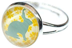 Miniblings blauer Hase Ring Cabochon Wiese Ostern silber schlicht Kaninchen - Handmade Modeschmuck I Fingerring mit Motiv I verstellbar one Size