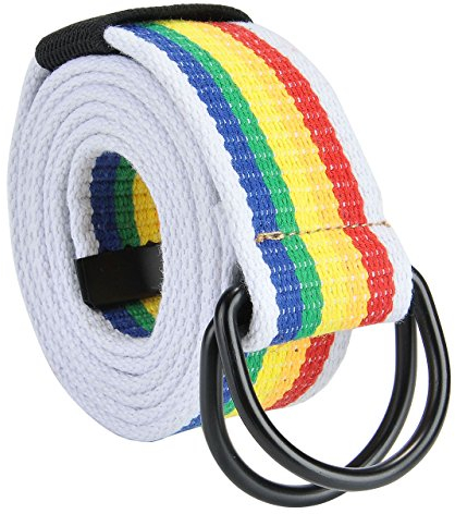 Faletony Herren Damen Gürtel Gestreift Stoffgürtel mit Doppel D-ringe Schnalle Leinwand Canvas Jeansgürtel Belts 130cm + Original Geschenkbox