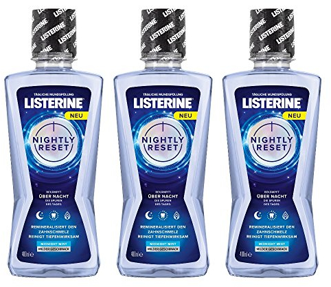 Listerine Nightly Reset Mundspülung, innovatives Mundwasser, bekämpft über Nacht die Spuren des Tages (3 x 400 ml)