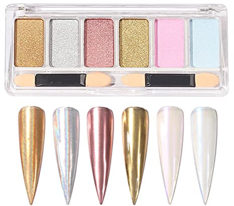 Chrome Mermaid Neon Nail Art Powder - 6 Colors, Magic Mirror Effect, Holographic Glitter, Metallic Pigment for DIY Nail Art Decorations