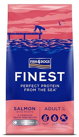 Fish4Dogs Finest Salmon and Potato Dog Food | Natural, Hypoallergenic Dog Food | Great for Healthy Skin and Coat | Rich in Omega 3, 6 and 9 (Large Kibble - 12kg)