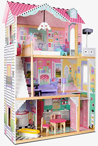 Leomark Mansion Doll Apart House - en Bois - de rêves Maison de poupée, Villa Appartement pour Les Enfants avec Meubles + Bracelet