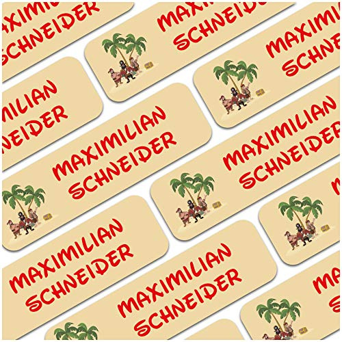 80 x Namensaufkleber Wunschname personalisiert je 3,5x1cm Aufkleber mit Kinder Name Beschriftung Schule Kindergarten Kleidung Sticker (Nr. 02 Piraten, Für feste Oberflächen)