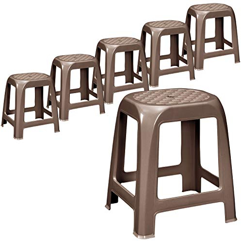 #11 6X stapelbare Hocker - Sitzhocker Taupe - Sitzhöhe 46 cm hoch - bis zu 100 kg - Duschsitz abwaschbar