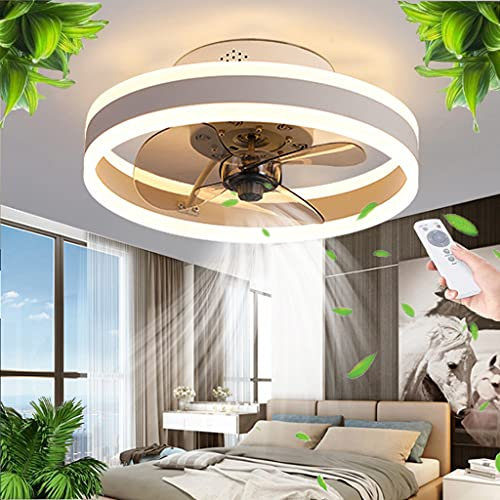 Ventiladores de techo con iluminación Luz techo LED Ventilador invisible moderno Ventilador ultra silencioso Lámpara techo Control remoto Regulable 6 velocidades Sala estar Dormitorio,Blanco,50cm