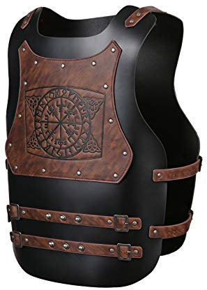 HZMAN Viking Warrior Brustpanzer Mittelalter PU Leder Weste LARP Mittelalter Rüstung für Party Cosplay Halloween, Schwarz, Einheitsgröße