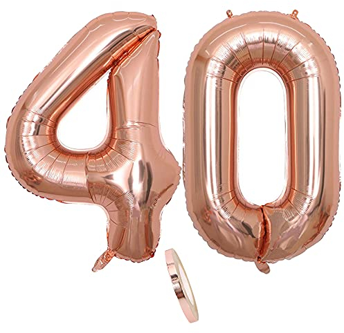 Folienballon Zahl Deko Rose Gold 40 für Frau Frauen, XXL 100cm Riesen Nummer Aufblasbar Helium Ballon Figuren Zahlen Luftballons Geschenk für 40. Jahre Geburtstag Hochzeit Jubiläum Party Dekoration
