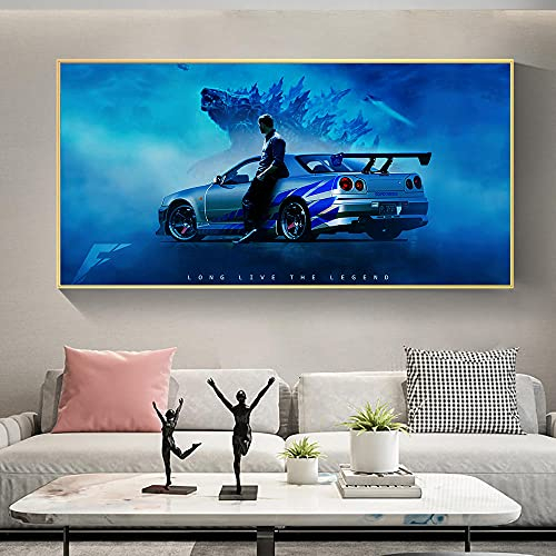 zuomo Nissan Skyline GTR R34 Moderne Auto Poster und Drucke Leinwand Malerei Wandkunst Bilder für Wohnzimmer Dekoration Cuadros 50x100cm Kein Rahmen, Weiß
