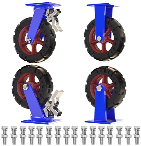 Werkbank Rollen Heavy Duty Industrial Caster - 2 Lenkrolle Mit Bremse + 2 Bockrolle 1800Kg Gesamtkapazität - Axialkugellager/Doppelkugellager 10mm Metallplatten VollgummiLenkrolle ( Size : Ø25cm )