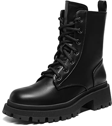 DREAM PAIRS Stivali Anfibi Donna Cerniera con Lacci Silhouette Comoda Chiusura Lampo Fodera Calda Suola Interna,Size 41,Nero/Pu,SDMB2203W-E