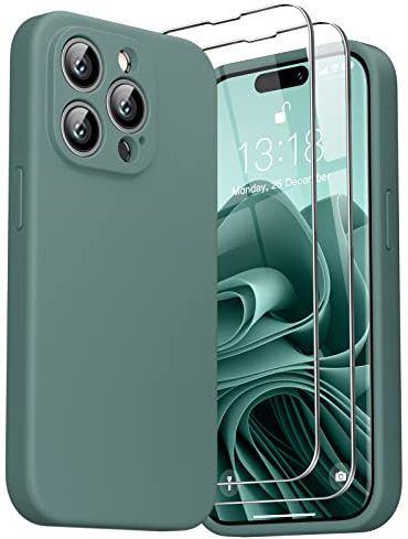 GOODVISH 3 in 1 Cover in Silicone per iPhone 14 Pro 6,1 (2022), con 2 Pezzi di Pellicola Protettiva, iPhone 14 Pro Custodia per Cellulare Antiurto Resistente Protezione Fotocamera, Verde Pino