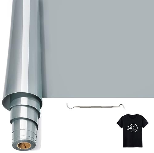 Bocguy Rouleau Vinyle Thermocollant Gris pour Tissus 30,5 CM X 610 CM avec Outil Désherber, Flex Thermocollant pour Tissus, Cricut et Découpe Silhouette (Gris Clair)
