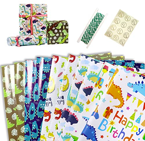 Geschenkpapier Kinder, 10 Stück Geschenkpapier Geburtstag,Geschenkpapier Einschulung,Geschenkpapier Dino,Geschenkpapier Junge,Geschenkpapier Kinder Rolle für Geschenkpapier Schule,Geburtstag,Kindertag
