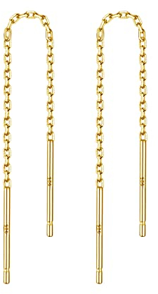 1 Paar Gold Threader Ohrringe für Frauen S925 Sterling Silber Kette Ohrringe für Frauen Threader Dangle Drop Ohrringe (2.4inch)