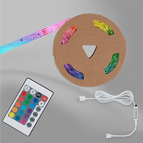 BRILONER - USB LED Strip 5m mit Fernbedienung, buntes RGB Licht, kürzbar, LED Streifen, Leiste, Zimmer deko, Gaming Deko, Band, Lichtleiste, Lichtband, 500x1x0,3 cm, Weiß