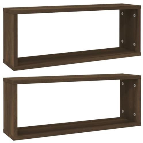 vidaXL Würfelregal 2 STK., Wandregal mit viel Stauraum, Wandablage für Schlafzimmer Wohnzimmer, Hängeregal Schweberegal Regal, Braun Eichen-Optik Holzwerkstoff