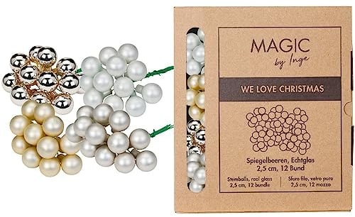 Weihnachtskugeln am Draht Glas 2,5cm x 144 Stück Spiegelbeeren in Kartonbox Creme Mix Cloud Dancer