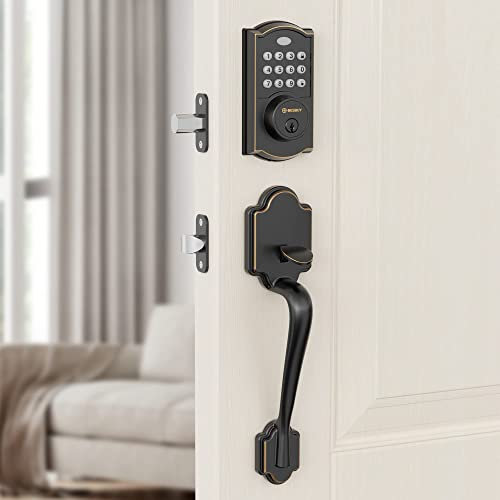 Keyless Entry Door Lock with Handle, Front Door Lock Set with Deadbolt, Black Electric Door Locks with Keypads, Automatic Handing Process, Suitable for Left and Right Door1