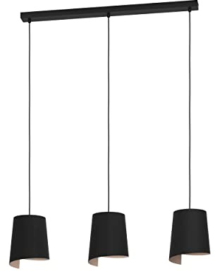 EGLO Hängelampe Bolivia, Esstisch Pendelleuchte 3-flammig, Esszimmerlampe aus Metall in Schwarz und Sandfarben, Hängeleuchte mit E27 Fassung