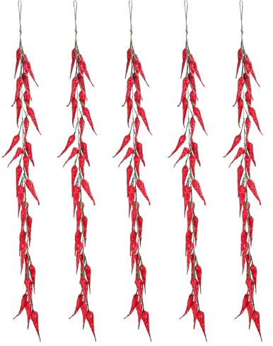 Operitacx 5Pz Ghirlanda di Peperoncini Finti Rosso 22.8 Pollici Decorazione per Casa Cucina Ristorante Festa Agriturismo Decorazione in Schiuma Resistente al Colore