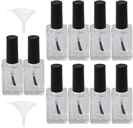 10PCS Nail Polish Empty Tubes Glass Bottles 76 x 30mm Nail Polish Container 15ML Clear and Black