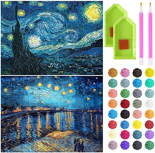 liziciti 2er-Pack Diamond Painting Kits für Erwachsene, berühmte Gemälde von Van Gogh Full Drill 5D Diamond Art, DIY Diamond Dots Gem Art