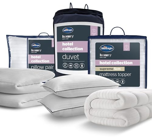 Silentnight Hotel Collection Complete Bed Set - Luxury Hotel Quality Pillow Pair, Mattress Topper and 10.5 Tog Duvet - Luxuriously Soft, Silky and Machine Washable, Super King