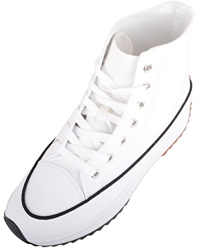 Womens Canvas Chunky Sole High Top Trainers Sneakers - Beige - UK 8