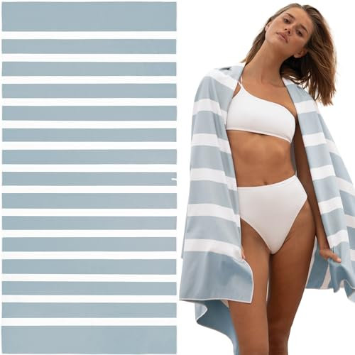 SummerSand Mikrofaser Strandtuch XL 200x100 cm - Sandfrei, Kompakt und Schnelltrocknend - Ideal als Strandhandtuch, Badehandtuch, Reisehandtuch und Saunatuch - Microfaser Badetuch Groß – Cloudy Blue
