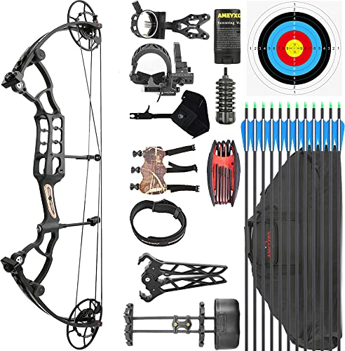 wolfman Compound Bogen Set 340 FPS Jagd Bogen Schießen Wettbewerb Bogen Dual-Nockensystem Bogen Pfeil Set für Bogenschießen Jagd Linkshänder Rechtshänder (LH 50-70lbs, Schwarz Bogenset)