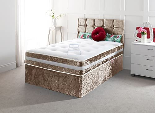 Comfy Deluxe LTD Crushed Velvet Divan Bed with Mattress Headboard and Storage Drawers (Truffle, 4FT6 (Double) - 2 Drawers Foot End)