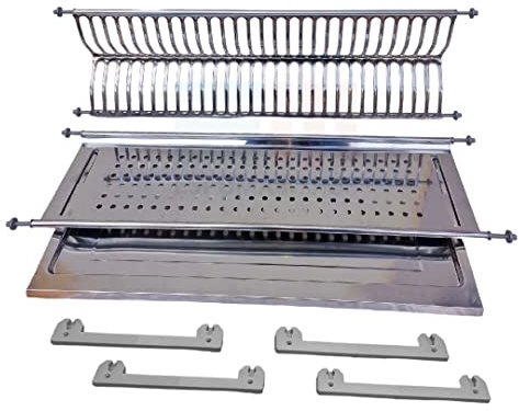 ESPOMASISHOP Scolapiatti In ACCIAIO INOX Da Incasso Con Vaschetta Raccogligocce MADE IN ITALY COMPLETO DI KIT STAFFE PER IL MONTAGGIO (SCOLAPIATTI + KIT 86 cm Montaggio 83 A 90 CM)