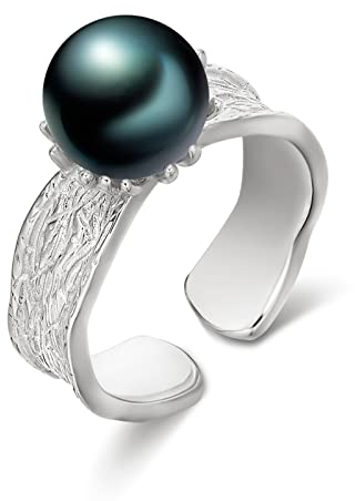 AENEAS Schwarz Perle Ring Sterling Silber Schwarz Perle Ringe Süßwasser Schmuck Geschenke für Frauen