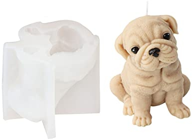 Xidmold Moule en silicone 3D en forme de chien, moule à bougie, moule à savon, moule en silicone pour décoration de gâteaux, chocolat, savon, bougies à la cire de soja, artisanat (chien L)