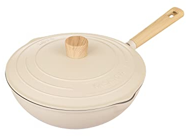 KASANOVA Padella Antiaderente Alta vari colori Pot Art 24 cm con Coperchio Innovativo, padella antiaderente 24 cm, Ideale per Cotture Lente e Stufati (Avorio, 28 Cm)