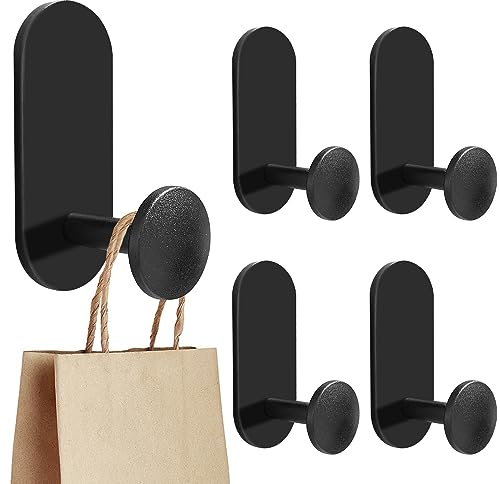 Kleemeiero 5 PZS Ganchos Adhesivos para Pared Negro Mate Ganchos para Colgar sin Taladrar de Aluminio Colgadores Toallas Adhesivos Resistentes para Baño, Dormitorio, Cocina - Carga Hasta 5KG