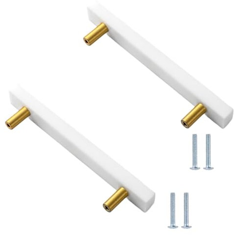 Cabinet Pulls 6 Pack Marble Brass Handle Square Black Crystal Cabinet Wardrobe Door Drawer Cabinet Door Knob White 130mm