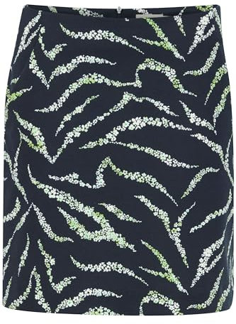 ICHI IHKATE Print SK11 Damen Minirock Rock 74% Polyester, 22% Viskose, 4% Elasthan Regular fit, Größe:XXL, Farbe:Total Eclipse Zebra Flower AOP (202811)