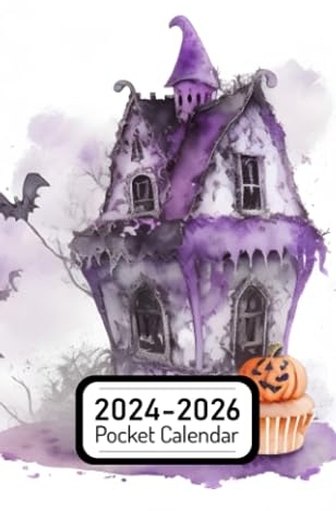 Pocket Calendar 2024-2026: Two-Year Monthly Planner for Purse , 36 Months from January 2024 to December 2026 | Halloween clipart | Haunted House Cupcake