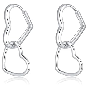 SLUYNZ 925 Sterling Silber Creolen Ohrringe Herz für Frauen Damen Süße Liebe Creolen Ohrringe Doppel Herz Ohrringe Hängend Ohrringe(A-Silver)