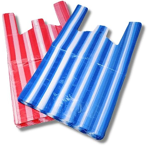 100 Blue Medium (10 X 15 X 18) Efforias Candy Stripe Plastic Vest Carrier Shopping Bags