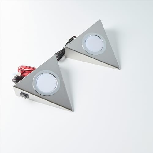 Loevschall Emerald Kit Unterbauleuchte Küche LED 230V, 2er-Kit, Dreieckige LED-Lampe für unterbauleuchte mit 3500K Weißlicht, einfache Installation mit integriertem Schalter, Edelstahl, komplettes Set