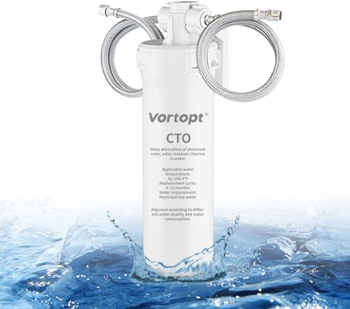 Vortopt Untertisch Wasserfiltersystem, 2 Filterpatronen, Unter-Spüle Wasseraufbereitungssystem für 70.000 Liter, NSF/ANSI 53&42 Zertifiziert, Reduziert PFAS, PFOA/PFOS, Blei, Chlor, Q9-C1