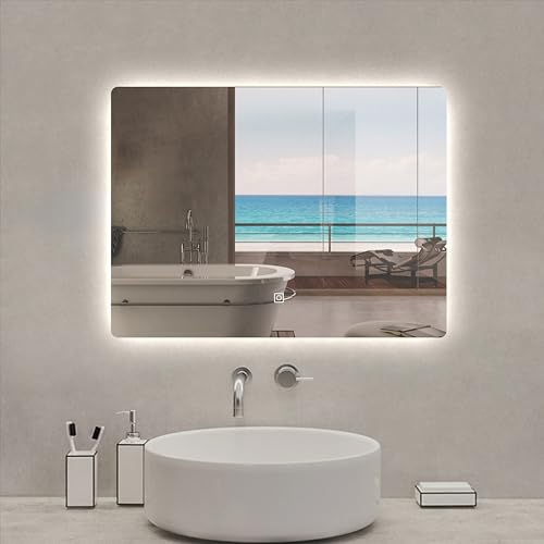 Aica Sanitär Badspiegel mit Beleuchtung 60×40cm Touch Wandschalter Kaltweiß dimmbar Memory-Funktion Badezimmerspiegel Spiegel Energiesparend Lichtspiegel IP44