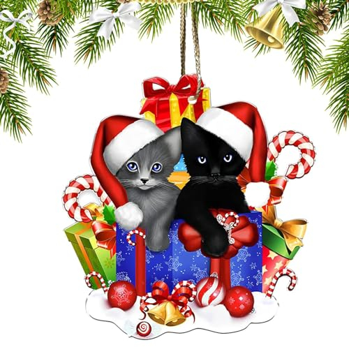 Schwarze Katze Ornamente für den Baum - Weihnachtskatzendekorationen | Kleine Weihnachtsdekorationen, niedliche und schöne Christbaumschmuck, Ornament-Geschenk für Katzenliebhaber Maidong