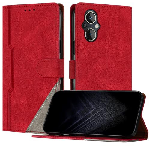 Netany Étui pour OnePlus Nord N20 5G, Housse en Cuir PU avec [Protection Antichoc TPU] [Fonction Support] [Porte-Cartes ] Antichoc Magnétique Coque pour OnePlus Nord N20 5G - Rouge