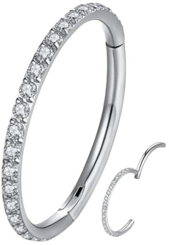 ROMAXO Clear CZ Nose Rings silver Stainless Steel Hinged Segment Rings 0.8/8mmm Nose Ring Hoops Hinged Seamless Segment Helix Daith Tragus Cartilage Earring Jewellery