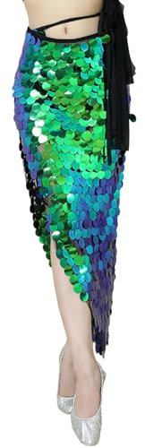 Damen Pailletten Rock Lang Wickelrock Sexy Maxirock Glitzer Meerjungfrau Rock Bauchtanz Rock Party Halloween Kostüm Karneval Kostüm Pailletten Minirock für Damen Glitzer Rock