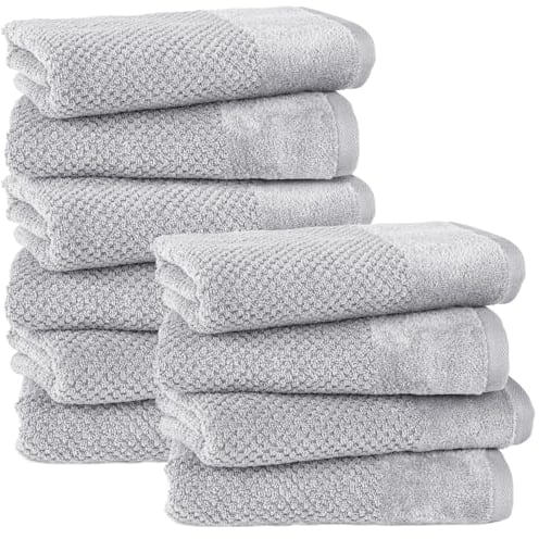 Pure Label 10-TLG. Handtücher Set mit Aufhängeschlaufen aus 100% Baumwolle, saugstark, weich und Oeko-TEX Zertifiziert - 10er Pack Handtücher 50x100 cm aus feinster Baumwolle, Grau - Hellgrau