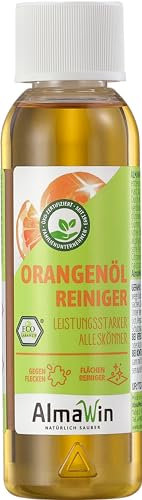 AlmaWin® Orangenölreiniger ÖKO 125ml ideal als starker Allesreiniger & Fettlöser – Veganes Orangenreiniger Konzentrat in recycelter Flasche – Orangenöl Reiniger